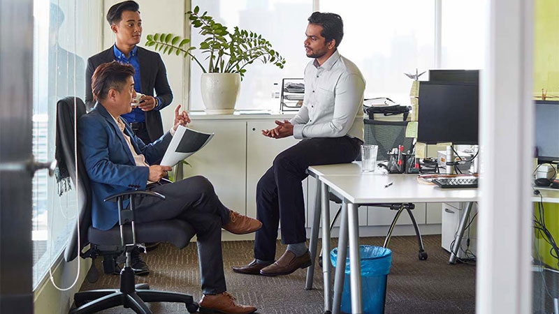 A group of people in an office